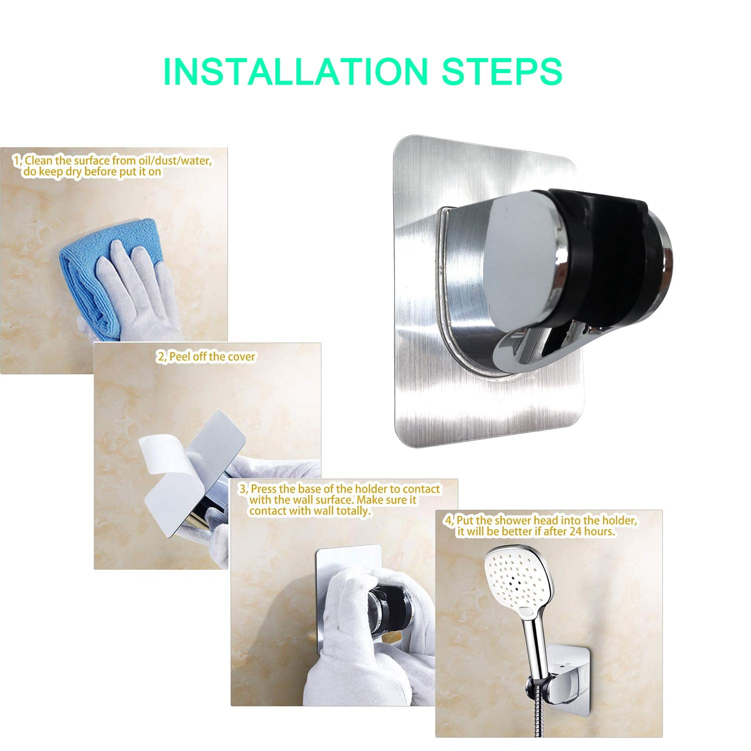 Strong Adhesive and Waterproof Shower Head Holder, Adjustable Handheld  Shower Holder Wall Mount Shower Bracket by Lofekea 