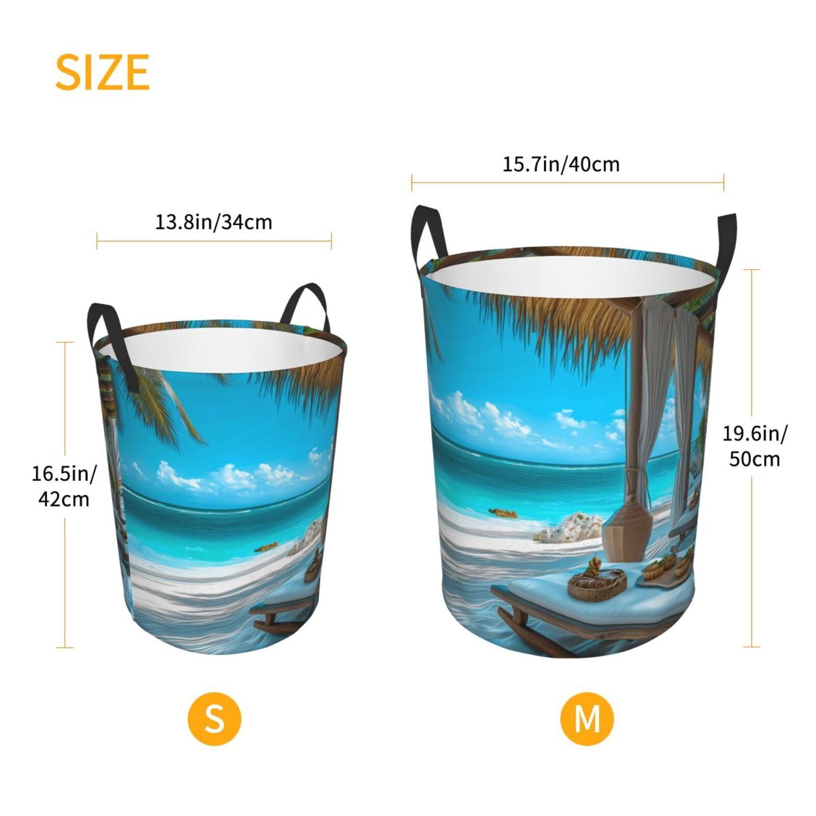 Large Laundry Basket with Handles - Luxurious Tropical Beach Retreat Kids Baby Dirty Clothes Laundry Hamper for Bedroom Aesthetic