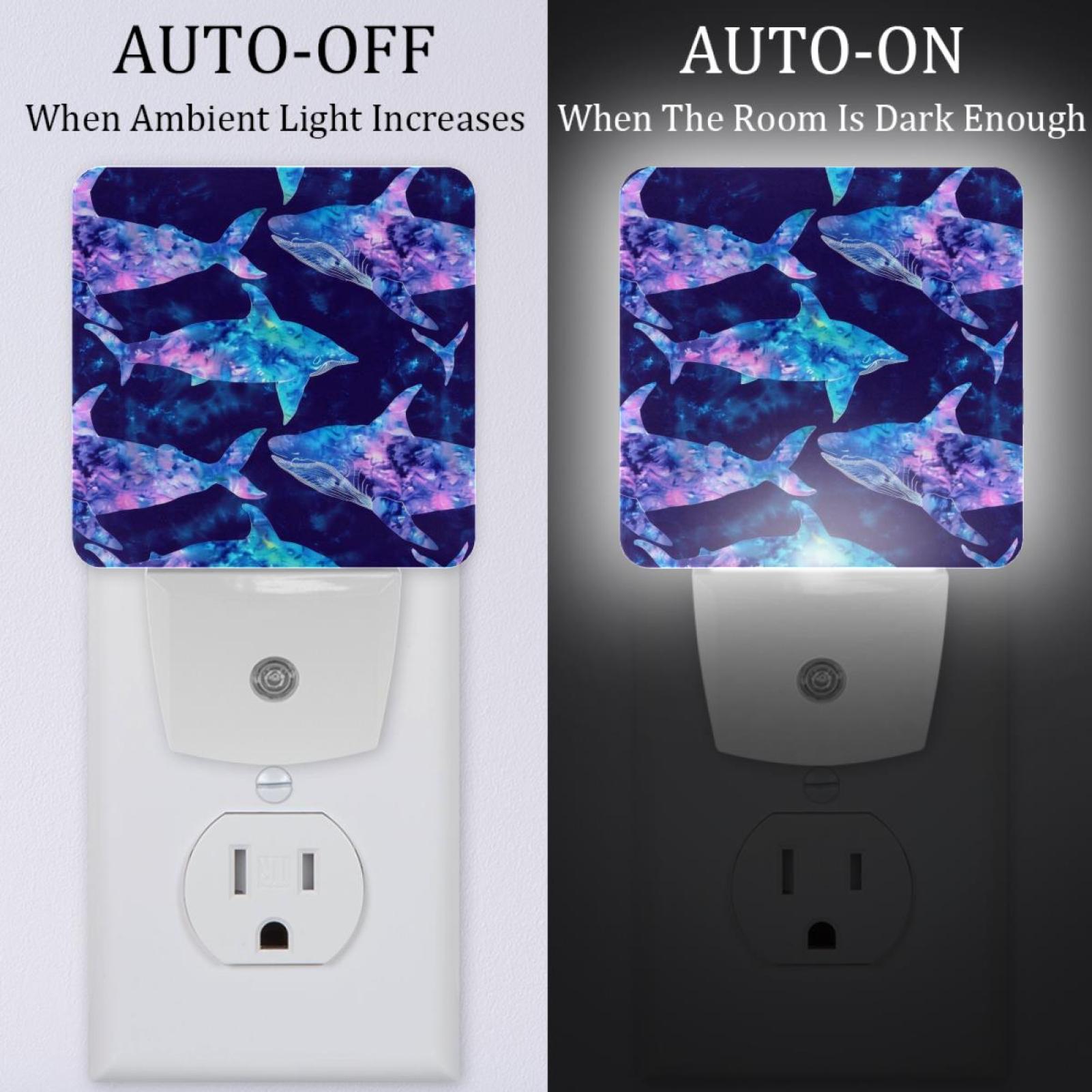 PhooArto Tie Dye Whale Pattern Plug in LED Night Light Auto Sensor Dusk to Dawn Decorative Night for Bedroom, Bathroom, Kitchen, Hallway, Stairs, Baby's Room, Energy Saving