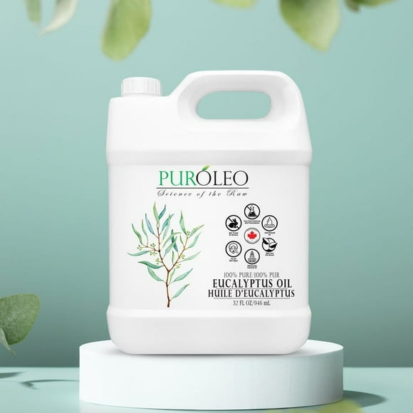 PUROLEO huile essentielle d'Eucalyptus 946 ML (Emballée au Canada) 100% Pure huile Aromathérapeutique Naturelle pour Diffuseur, massage, Douche, Bain Vapeur, sauna huile essentielle