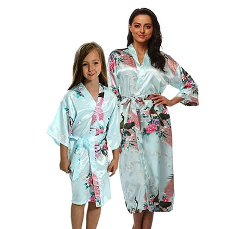 

Light Blue Mommy and Me Robes Floral Satin Feel