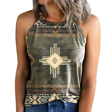 

Women s Aztec Print Slim Top Shirt Fit O Neck Halter TShirt Top Vests Tank Sleeveless Shirt Elegant Top Camisole with Bra Women Basics Womens