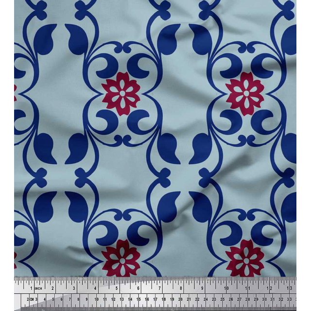 Soimoi Poly Georgette Fabric Floral & Filigree Damask Print Sewing Fabric Yard 52 Inch Wide