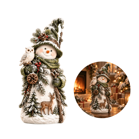 Christmas Tabletop Snowman Statue, Decorative Holiday Figurine for Mantel, Shelf and Indoor Winter Home Decor