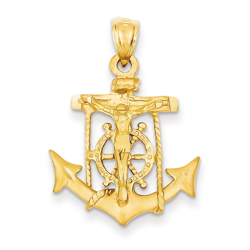 14K Yellow Gold Mariners Cross/Crucifix Pendant on an Adjustable Chain Necklace