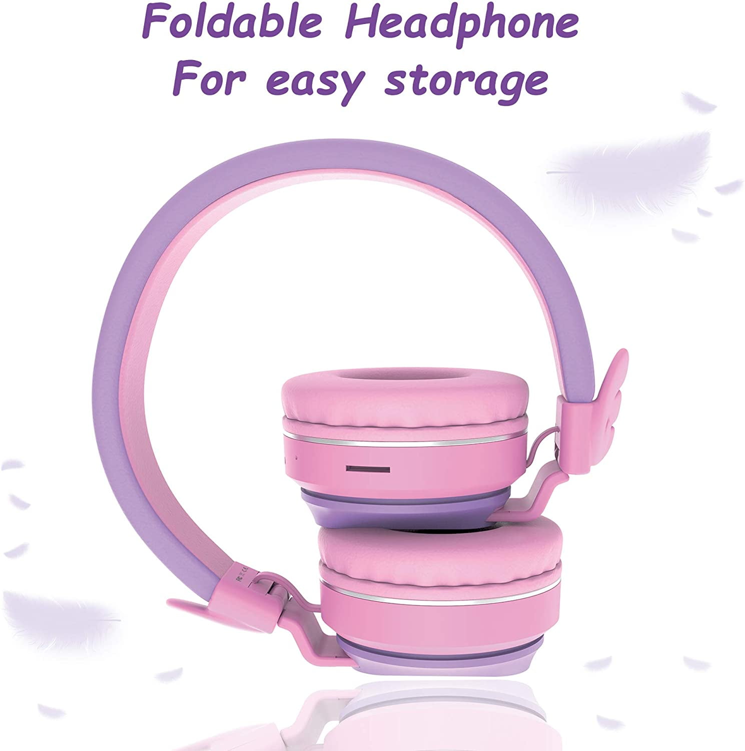 Riwbox BT05 Bluetooth Kids Headphones Wireless Foldable Headset Over Ear with Volume Limited and Mic/TF Card Compatible for iPad/iPhone/Tablet(Purple&Pink)