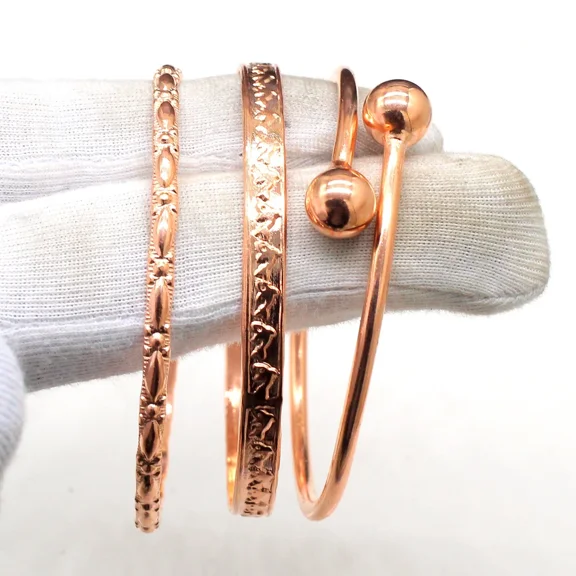 3 Pcs. Pure Solid Copper Cuff Bracelet For Women and Men Arthritis Copper Bangle