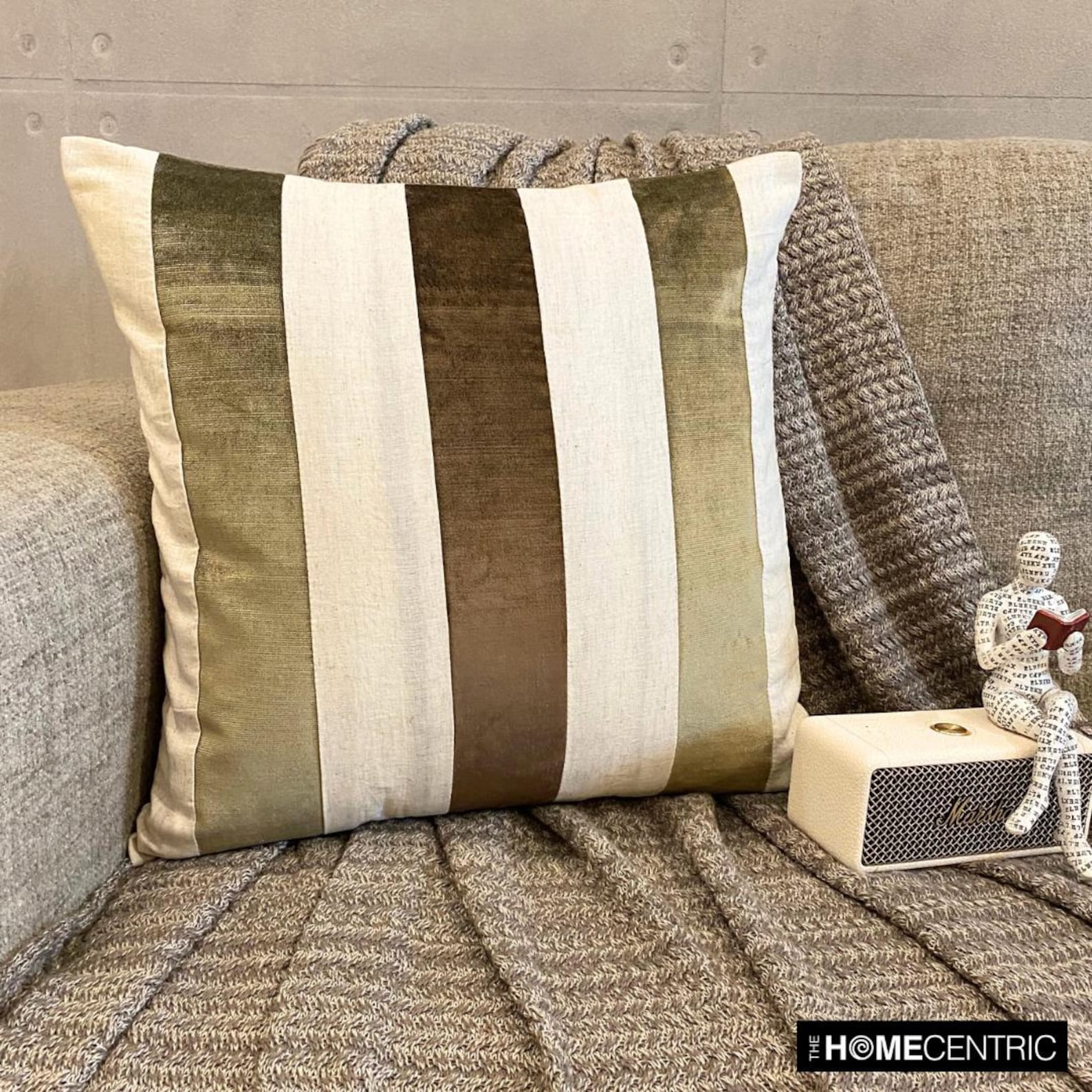 The HomeCentric Decorative Pillows cover Brown 26"x26" (65x65 cm) Velvet Striped And Linen Outdoor furniture Euro Pillow Shams, Patchwork Modern Style - Velvet Band Earthy