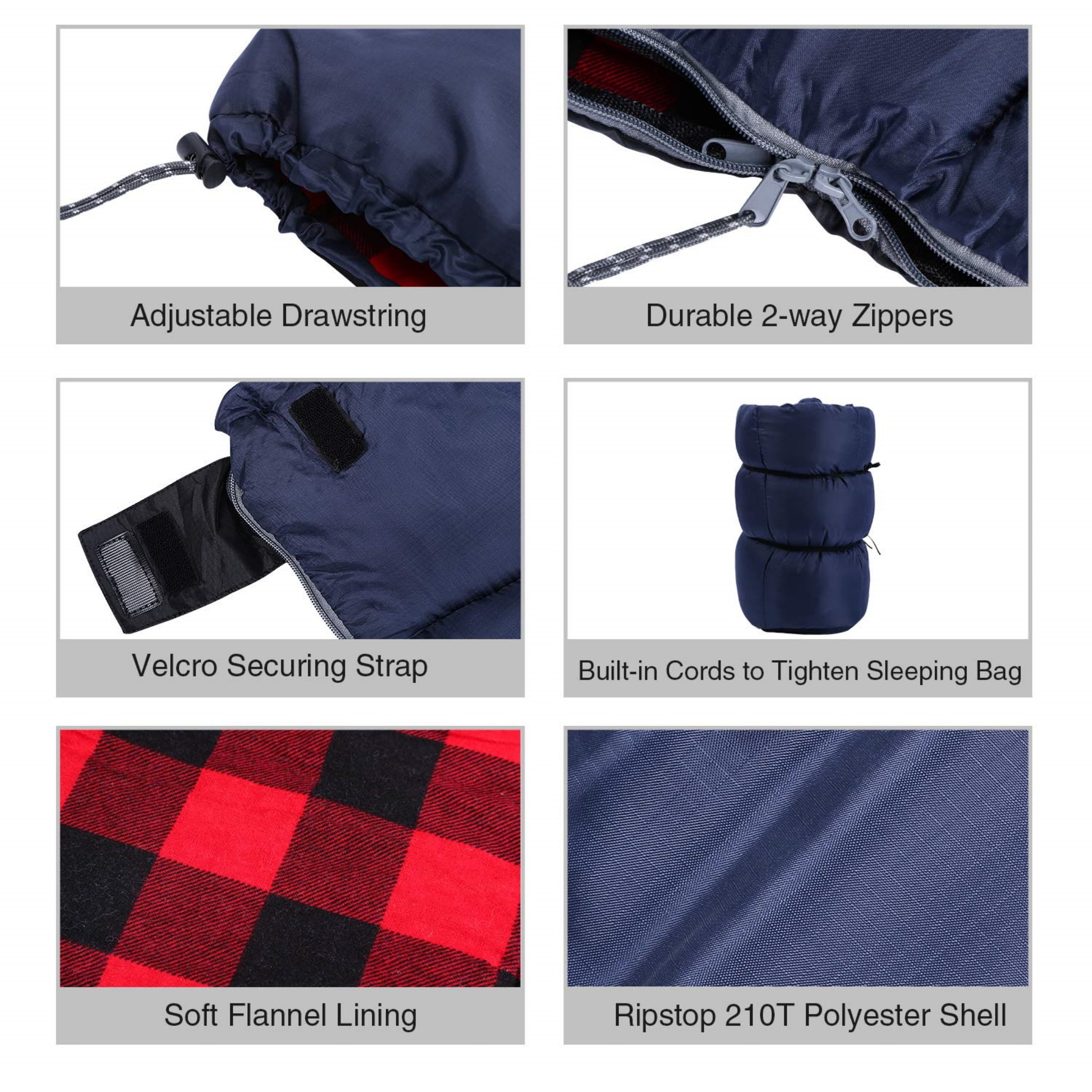 RedSwing Cotton Flannel Sleeping Bag, Cold Weather Envelope Style for Adults, 2 lb Fill, Camping and Backpacking