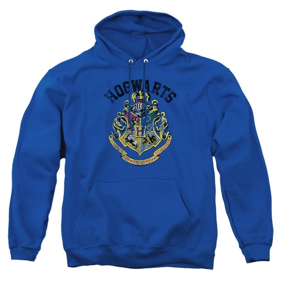 Harry Potter Hogwarts Crest Unisex Adult Pull-Over Heather Hoodie, Small, Royal