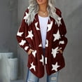 thumbnail image 4 of Fuzzy Shaggy Jacket Full Zip Up Women Hooded Warm Winter Coat Stars Pattern Oversize Fleece Sweater Cardigans (M, Wine), 4 of 7