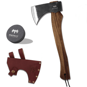 DWFKHT 15.7" Hand-Forged Hatchet Axe, Camping Hatchet with Sheath, Beech Handle for Wood Chopping and Outdoor Survival