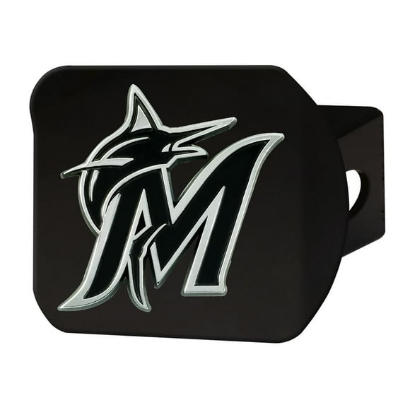Tapis d'Attelage pour Remorque 26624 s'Adapte au Récepteur de 2 Pouces; MLB Miami Marlins Logo Chromé sur Noir; Chromé; Métal