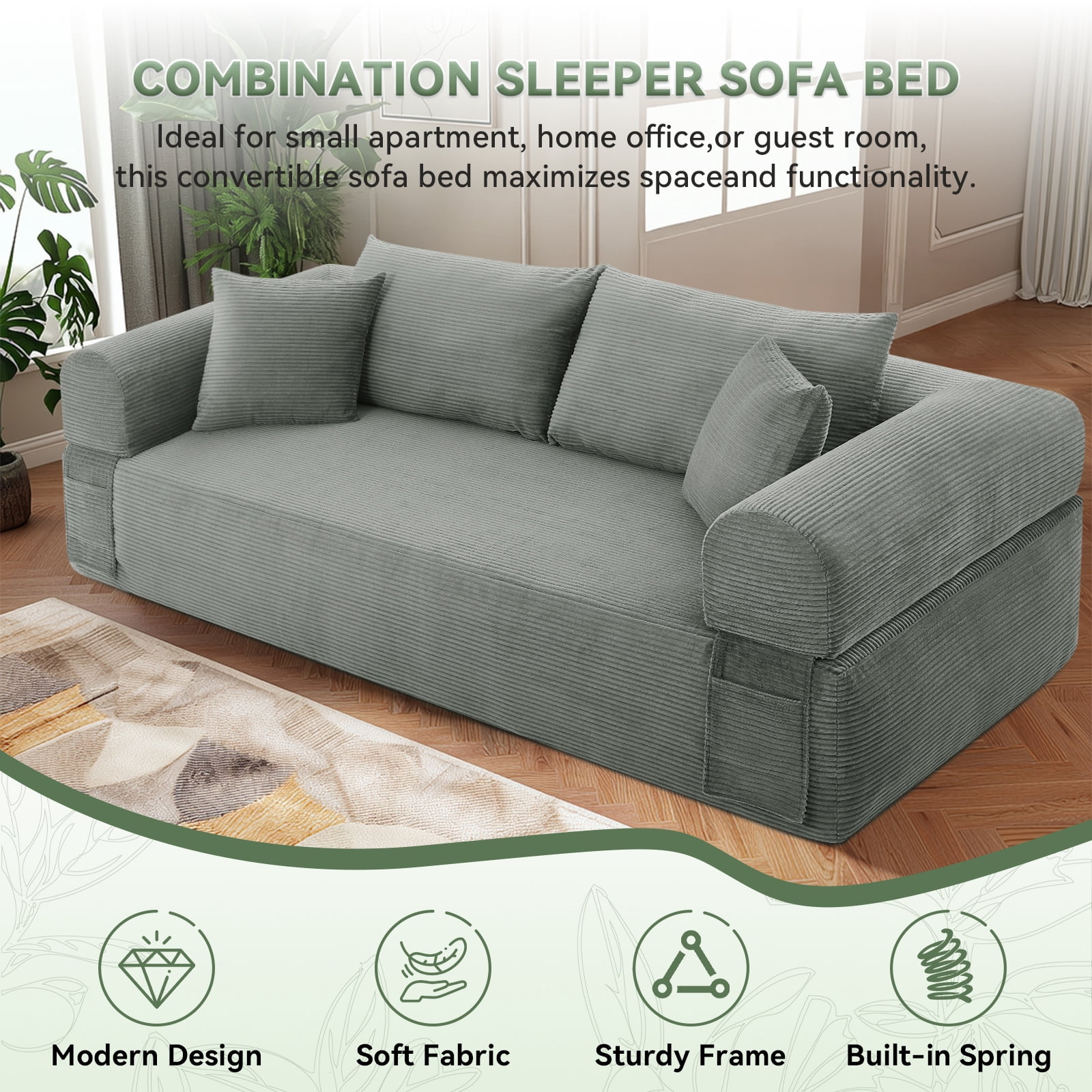 83" Modern Corduroy Loveseat Sofa,2-Seater Cloud Couch with Memory Foam and Spring Seat With Four Pillows,Deep Seat Sofa with Wide Armrests,No Assembly Couch in a Box for Bedroom,Living Room