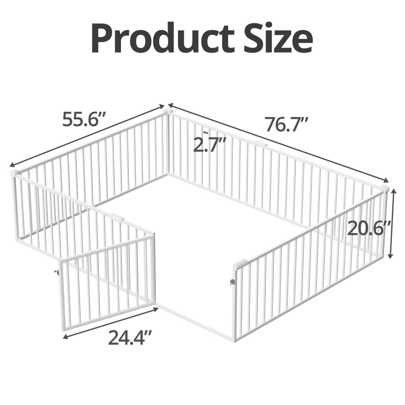 Full Montessori Floor Bed with 20.6" High Safety Fence & Anti-Collision Cotton, Durable Metal Frame for Toddlers' Sleep & Play, White