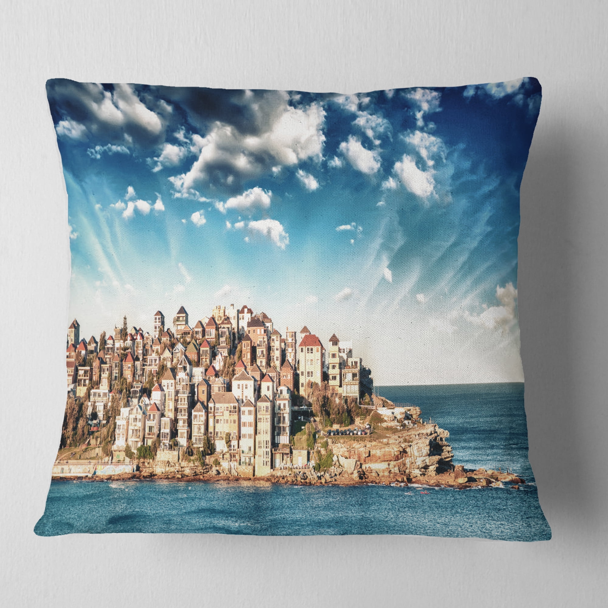 Designart Sydney Bondi Beach Panorama - Landscape Printed Throw Pillow - 16x16
