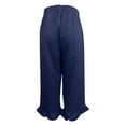 thumbnail image 5 of FUNUONY Womens Cropped Yoga Sweatpants Wide Leg High Waisted Lounge Pajamas Pants Comfy Workout Loose Pants with Pockets Linen Solid Color Elastic Waistband Ruffled Seven Quarter Pants Dark Blue M, 5 of 5