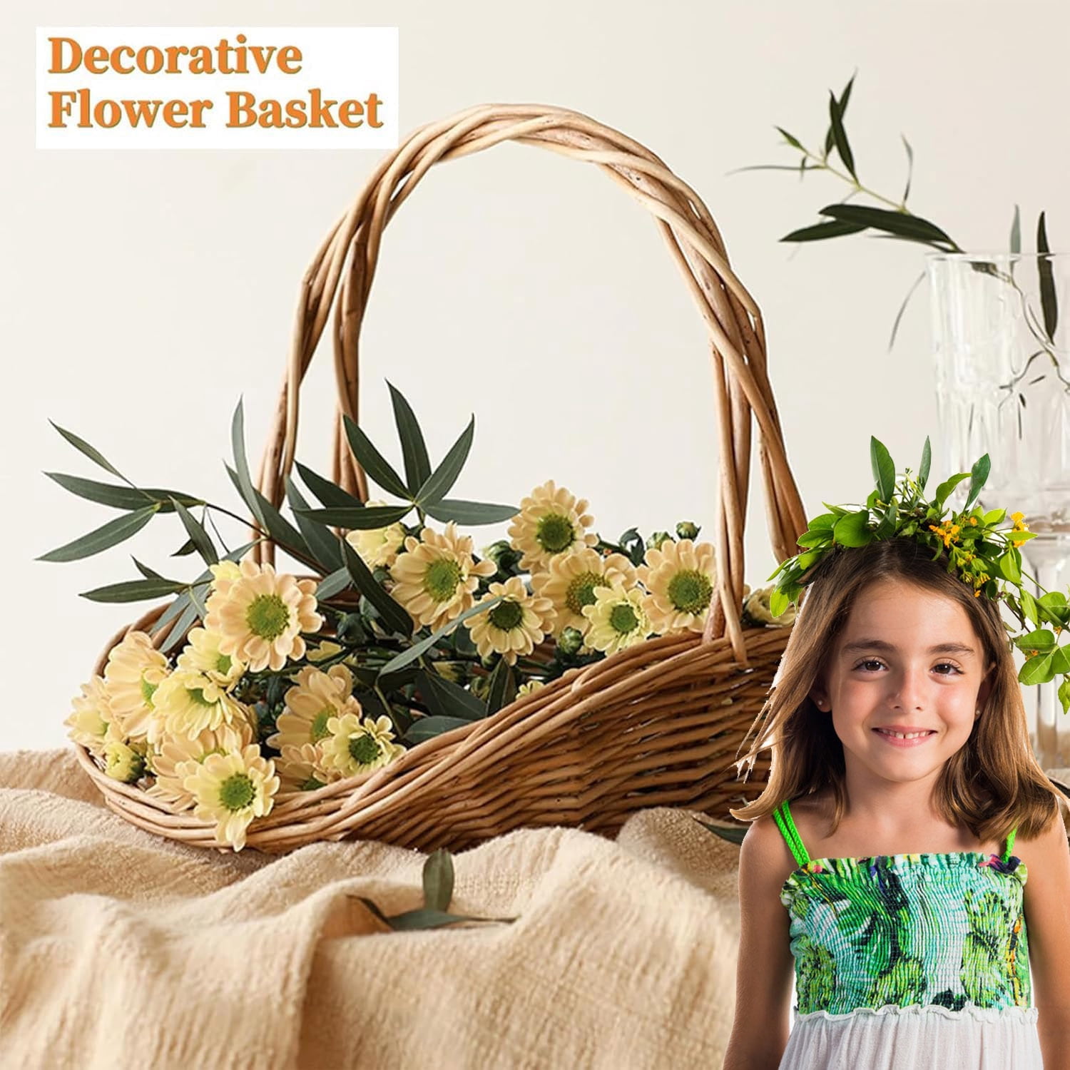 Rattan Garden Baskets for Gathering Vegetables, Mini Picnic Basket with Handle, Multipurpose Harvest Basket Woven Easter Basket for Fruits , Rustic Woven Picnic Basket with Handle(S)