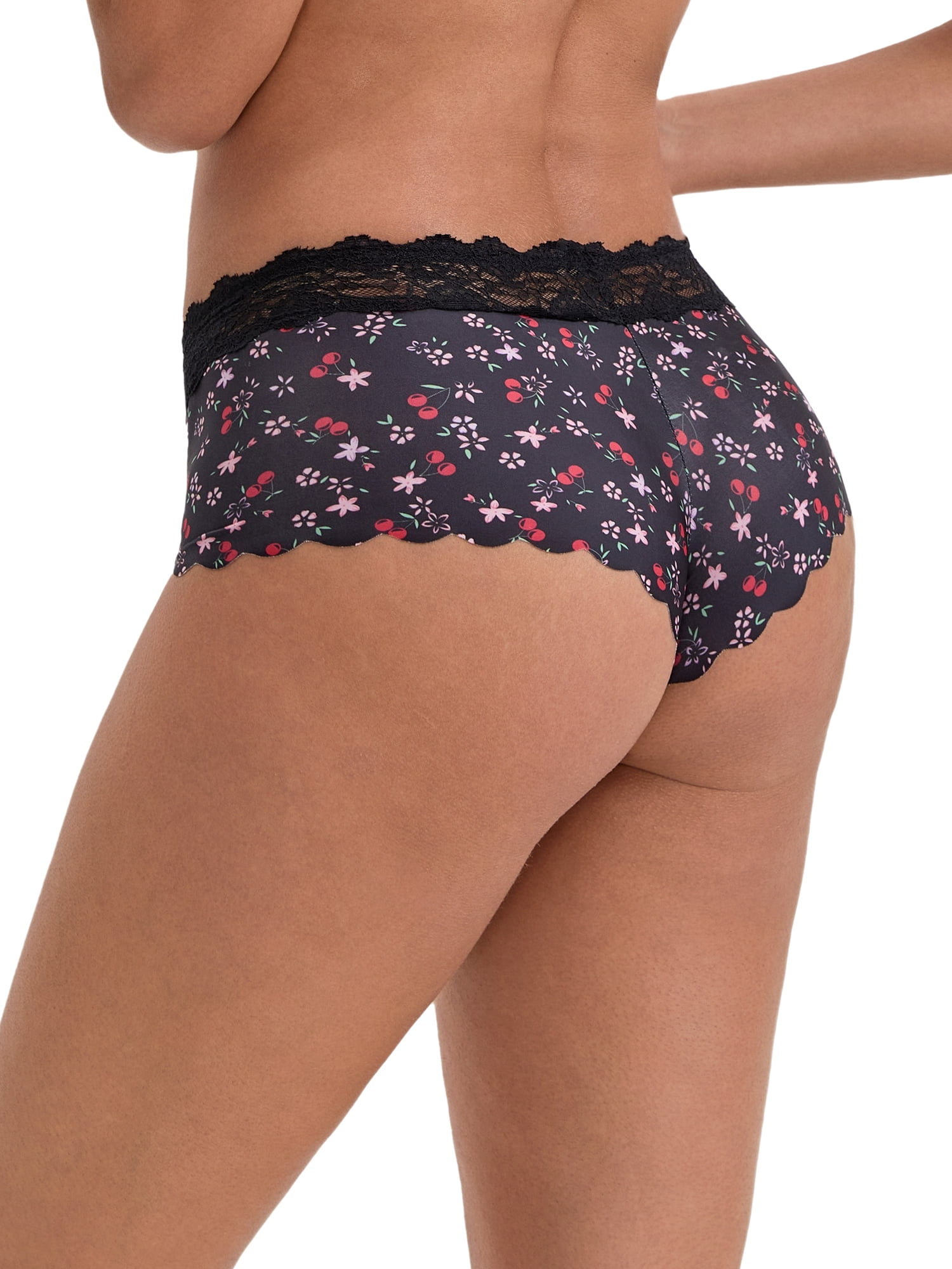 DARING DIVA Women's Lace Trim Mid-Waisted Seamless Butt Lifting Boyshorts S Red