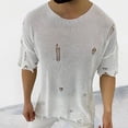 thumbnail image 3 of FINALGANG Mens Solid Color Crew Neck Short Sleeve Knit TShirt With Distressed Ripped Frayed Loose Fit For Casual Wear Festival Activities Stylish Tee, 3 of 3