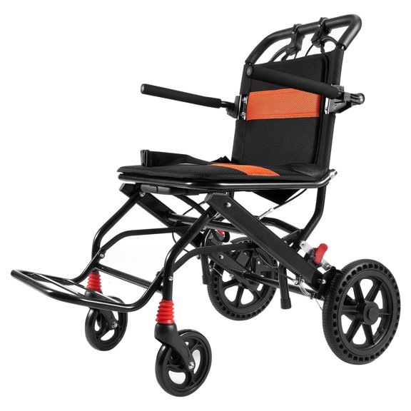 STAWAY Lightweight Aluminum Alloy Wheelchair - 18" Foldable Seat, 220lbs Capacity, Self-Locking Brakes, Ideal for Travel