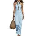 thumbnail image 2 of Xaqiouau Women's Crisscross Halter Neck Maxi Dress Sleeveless Linen Blend Bodycon Summer Beach Casual Party Dress, 2 of 5
