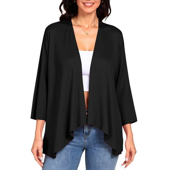 Gpaecead Women's Classic Long Sleeve Cardigan Casual Open Front Solid Loose Cardigans Black