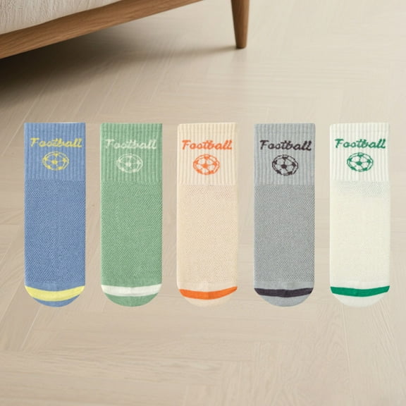 NAISIBABY Boys Socks 5-Pack, Non Slip Crew Breathable Cotton Stretch Kids Athletic Ankle Socks Green 6T