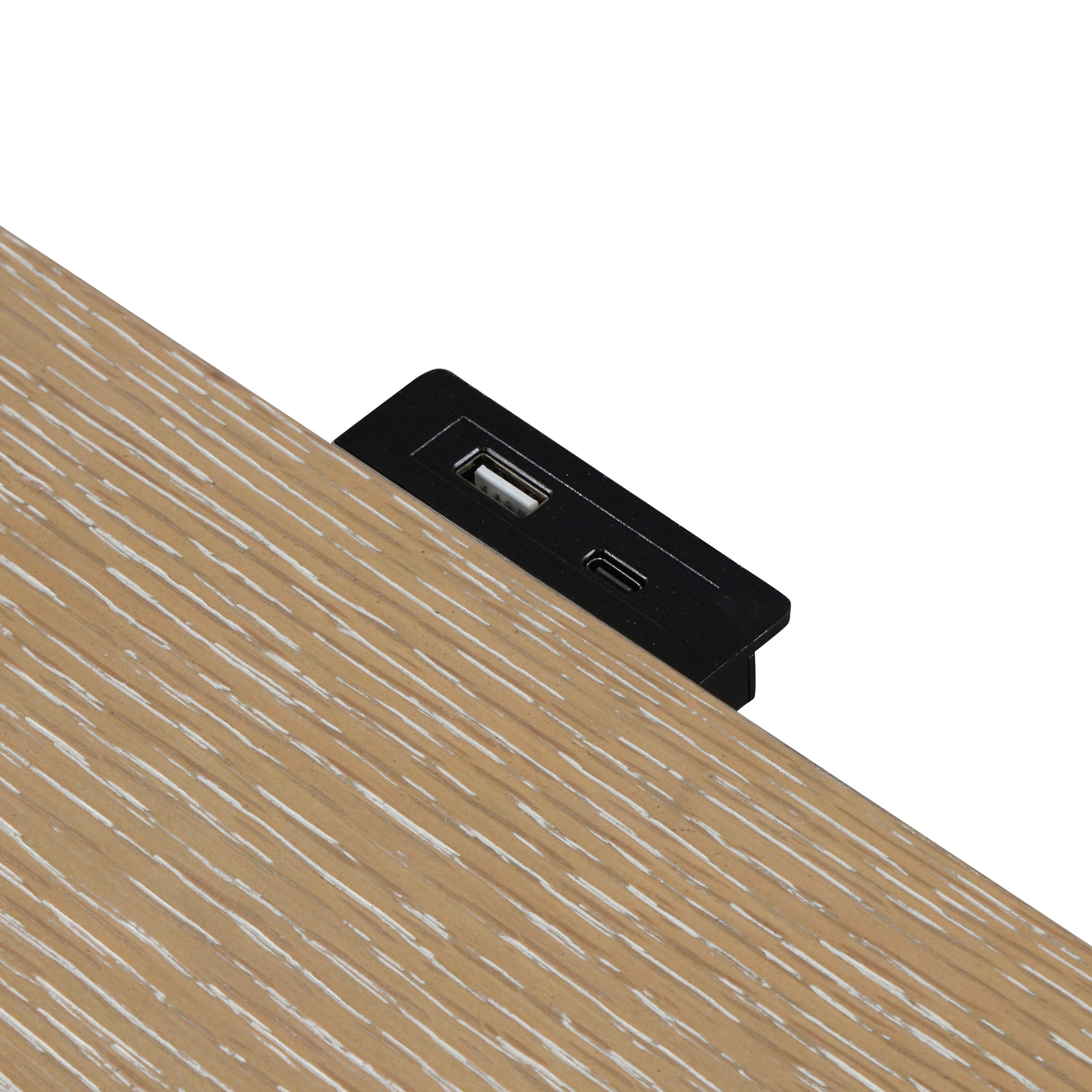 Furniture of America Enmi 2-Drawer Solid Wood Adult Nightstand with USB Port, Natural Oak