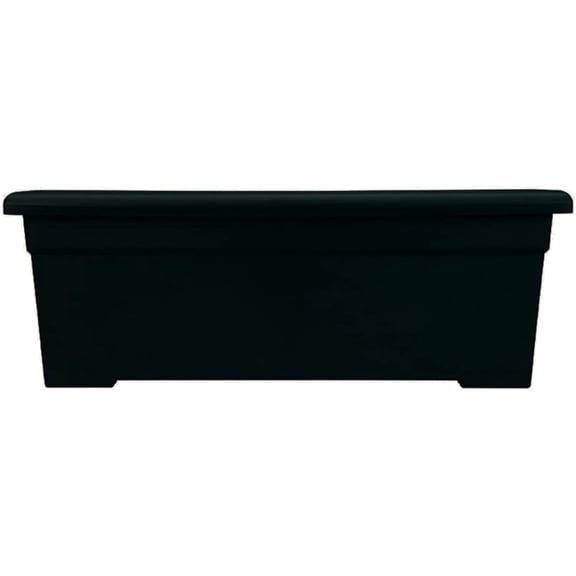28 Inch Romana Large Rectangular Planter Box - Lightweight Plastic Outdoor Plant Pot with Drainage for Decks, Patio, Pool, Black
