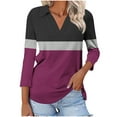 thumbnail image 2 of Hot6sl Économies d'Été Liquidation Blouse & Chemise à Manches Courtes Col Rabattu, T-shirt Assorti pour Femmes Col en V Col Rabattu Manches 3/4, Haut en polyester pour Femmes/Violet, G, 2 of 5