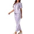 thumbnail image 4 of INSPIRE CHIC Women's Satin SleepwearButton Down Short Sleeve with Loose Pants Silky Lounge Pajama Sets S Purple, 4 of 6