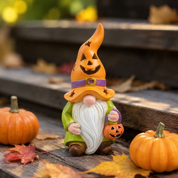 HaiSphere Garden Gnome Pumpkin Halloween Decorations - Vintage Halloween Decor Outdoor Resin Statue for Lawn Flower Pot Entryway, Dwarf Figurine for Spooky Season Home Styling,A