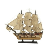 DecMode Coastal Wood Sailboat Sculpture, 15"W x 14"H with Beige/Natural Brown Finish and Matte Black Base