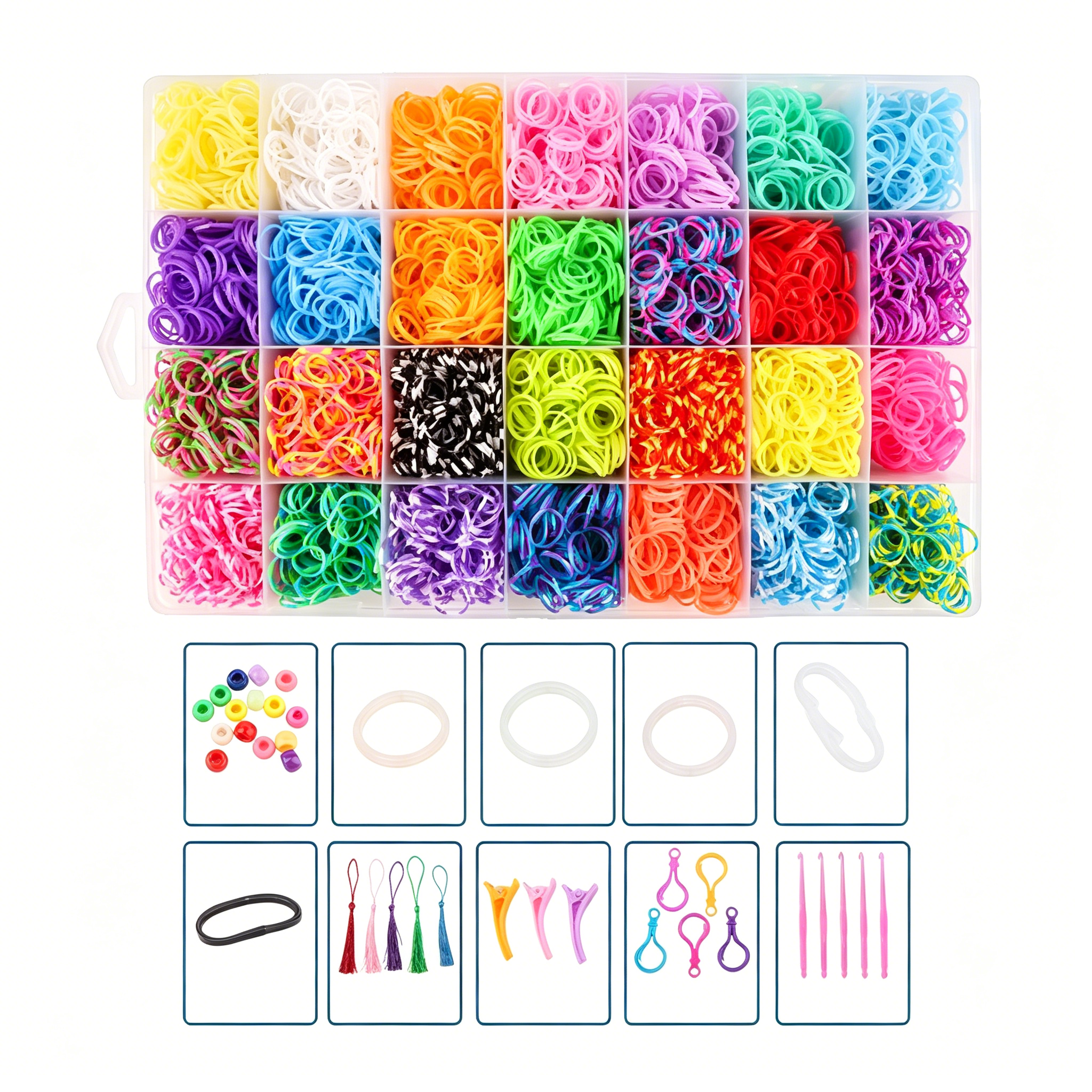 TUWAFE 2026 New 24 Colors Rubber Band Bracelet Kit,Bracelet Making Kit for Art and Craft,Rubberband Bracelets Kit for Kids Ages 6+