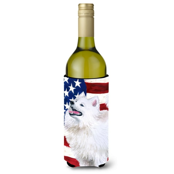 Carolines Treasures BB9691LITERK Samoyed Patriotic Wine Bottle Beverge Insulator Hugger Wine Bottle multicolor