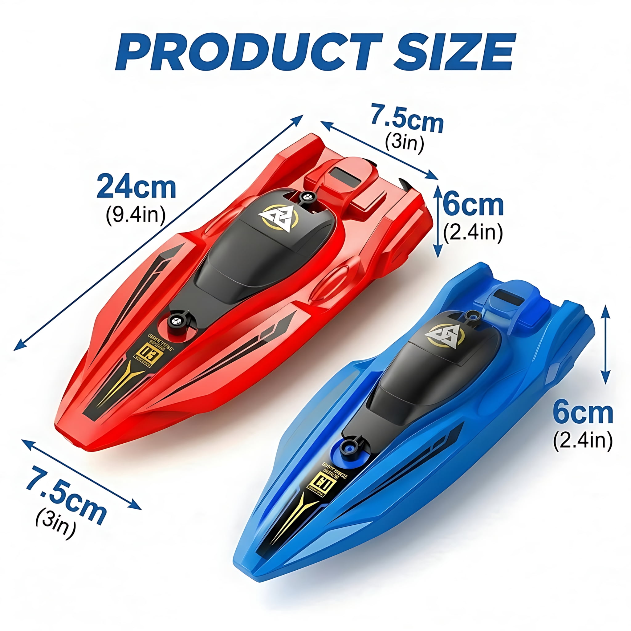 Tigozz 2-Pack RC Boats for Kids Adults, 25km/h High Speed Remote Control Boat for Pools Lakes, 2.4GHz Racing Speedboat with LED Lights, Red & Blue