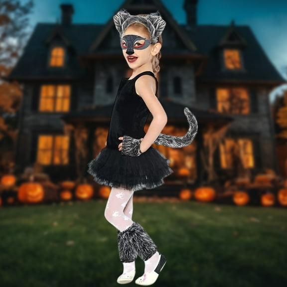 Wolf Costume Set for Adults & Teens - Gray Wolf Ear Headband, Gloves, Tail & Mask Kit - Lightweight Role Play Outfit for Halloween, Fancy Dress, Carnival & Stage Performances