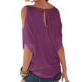 thumbnail image 3 of Womens Short Sleeve Casual Cold Shoulder Tunic Tops Loose Blouse Shirts Ladies Beach Holiday Summer Round Neck T-shirts, 3 of 3