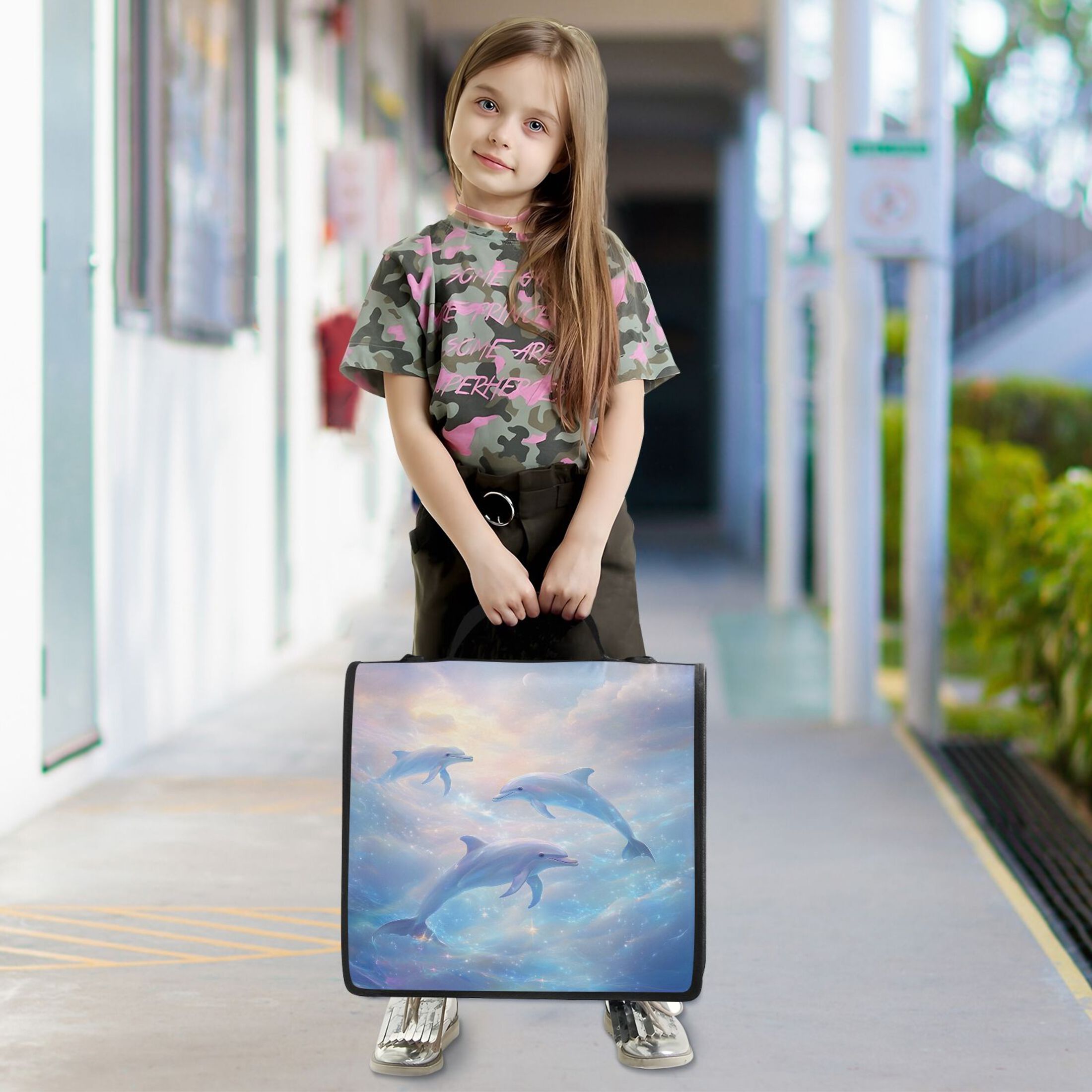 3 Ring Zipper Binder with Shoulder Strap Waterproof Trapper Keeper 2 Inch D-Ring 500 Sheets Capacity Dolphin in Glowy Sea