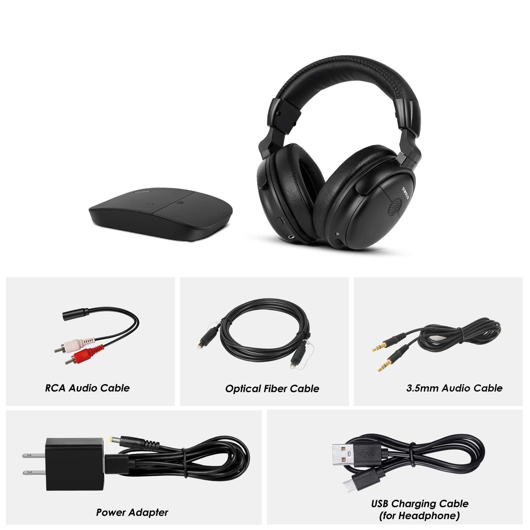 SIMOLIO Wireless Headphones for TV Watching with Transmitter (Digital Optical/RCA/AUX), Enhanced Voice & Spare Battery for Seniors, Balance & Tone Control, No Audio Lag, SM-825D Pro (New)