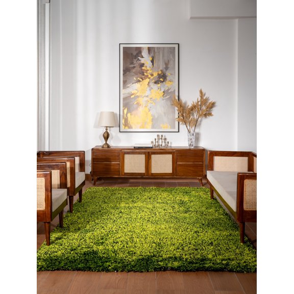 RUGSOTIC Carpets 4'x6' Rectangle Hand Tufted Shag Polyester Handmade Green Solid Area Rugs for Living Room Bedroom K00108