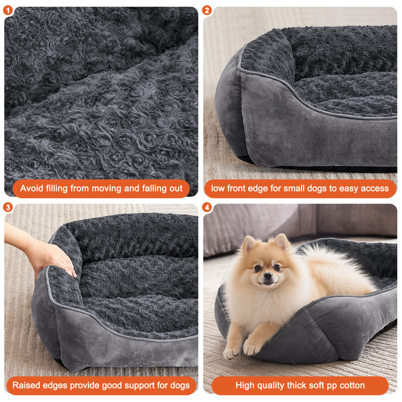 Rectangle Dog Bed for Large Medium Small Dogs, Soft Breathable Puppy & Pet Cuddler with Washable Sofa Bed, Durable Calming Dog Bed with Anti-Slip Bottom, Gray, 30"x24"x9"
