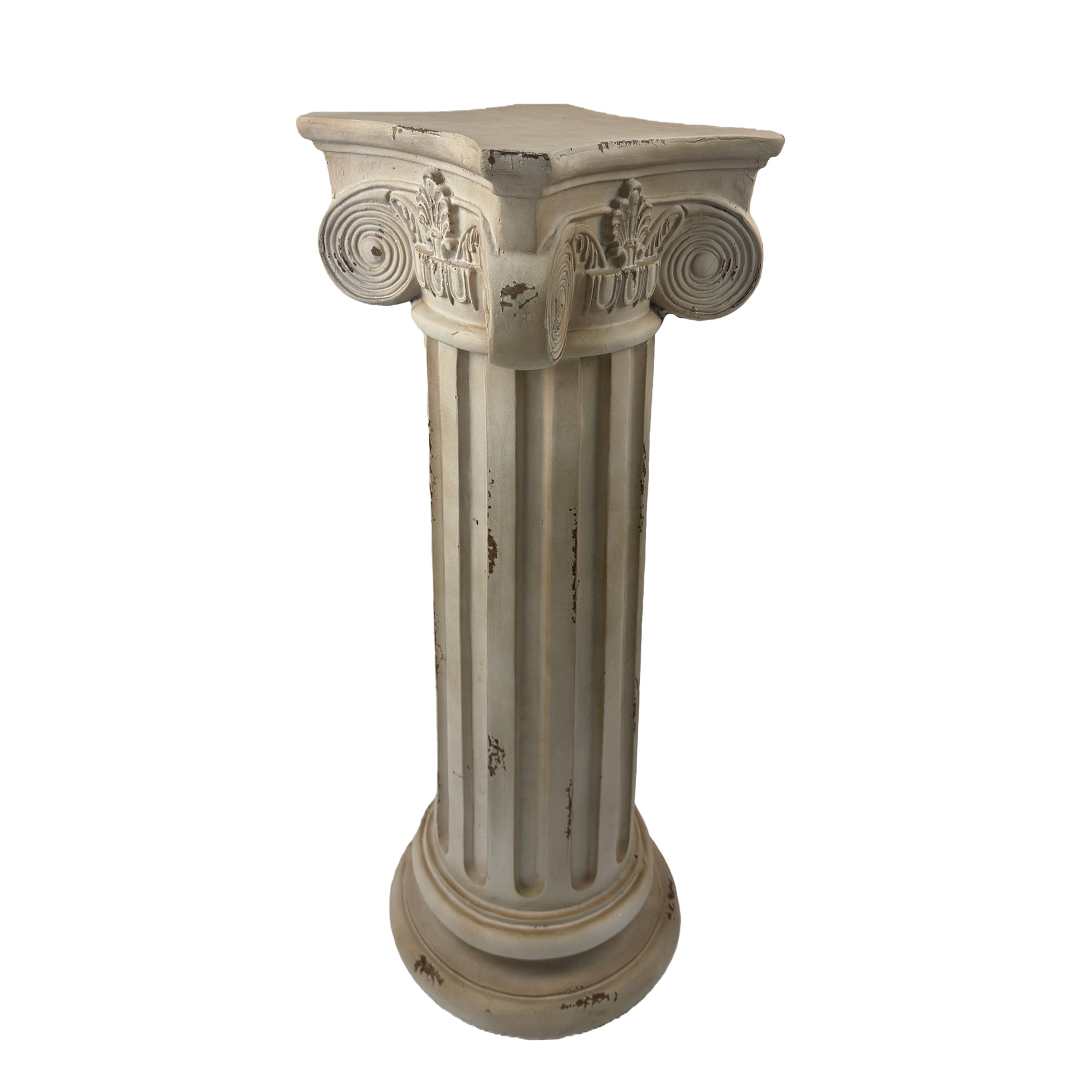 28.93'' Roman Column Pedestal Plant Stand with Base, Greek Style Pillar Sculpture Magnesium Oxide Decorative Stand for Indoor Outdoor Garden Patio Wedding Party Display,Antique White