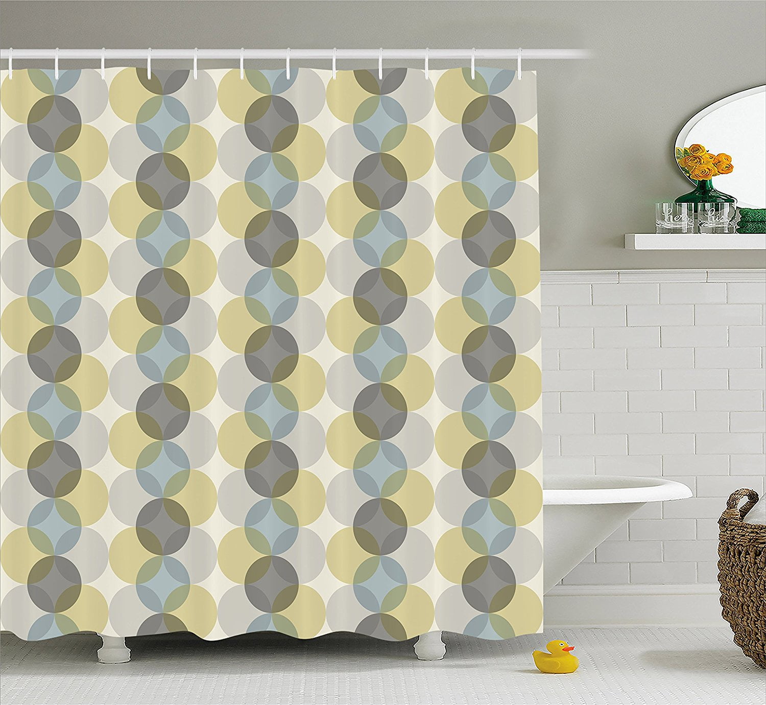 Circle Shower Curtain by , Flower of Life Design Vintage Fifties