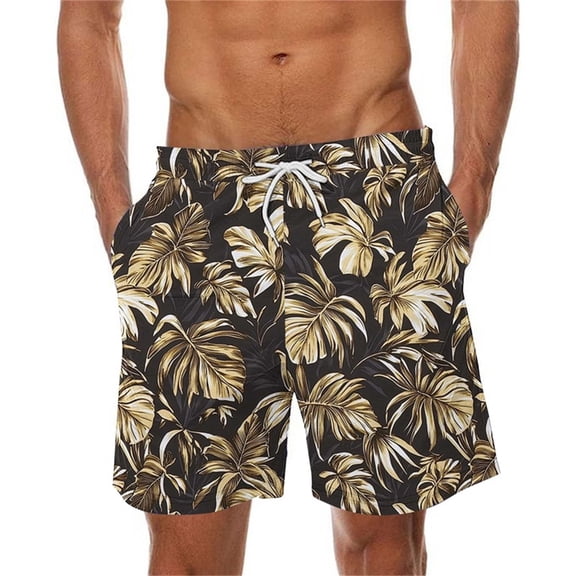 OTCEE Men's Hawaiian Print Pocket Elastic Waist Drawstring Beach Shorts - Casual Swim Trunks, Summer Quick-Dry Pants