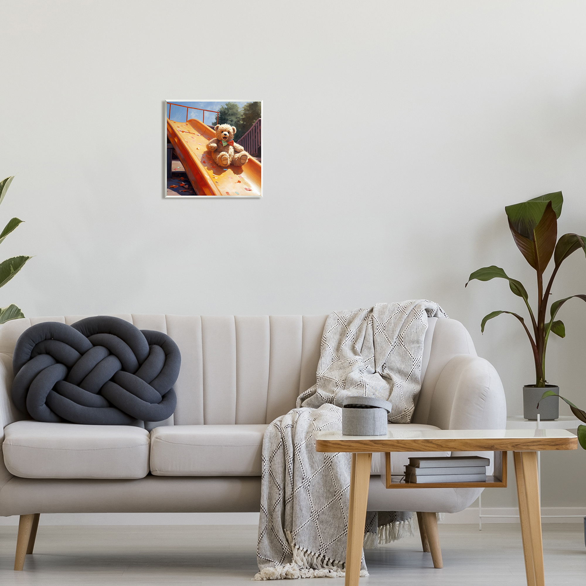 Stupell Industries Teddy Bear on Slide Animals & Insects Painting Unframed Art Print Wall Art, 12 x 12