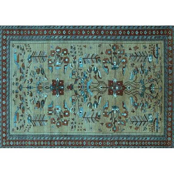 Ahgly Company Indoor Rectangle Oriental Light Blue Industrial Area Rugs, 8' x 12'