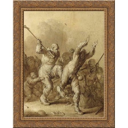 Beggars Fighting 24x20 Gold Ornate Wood Framed Canvas Art by Adriaen van de Venne