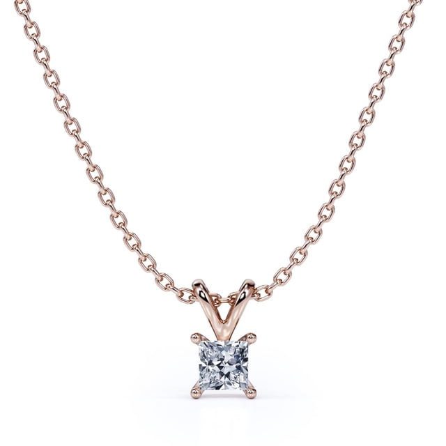 Collar con colgante sencillo de diamante JeenMata 0.5 Quilates Chapado en Oro Rosa de 18 K sobre Plata